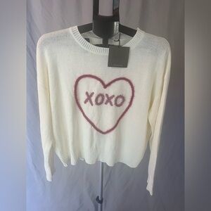 XOXO Cream Sweater with Pink Heart Design